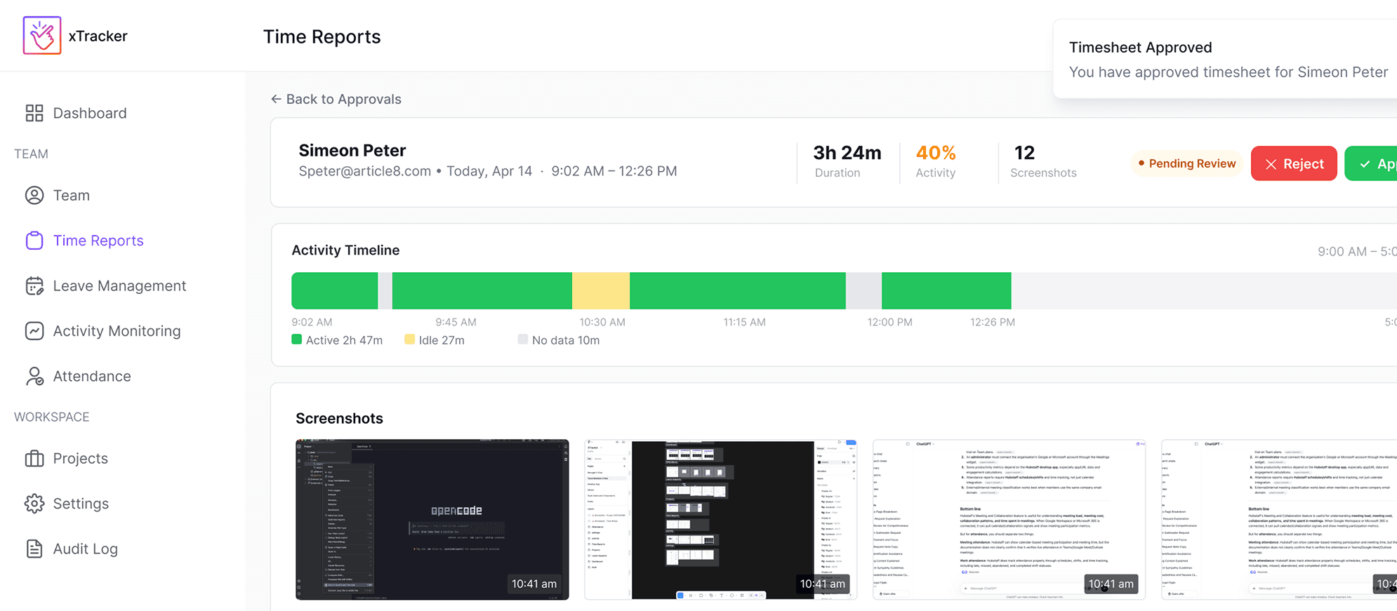 xTracker time reports and approvals