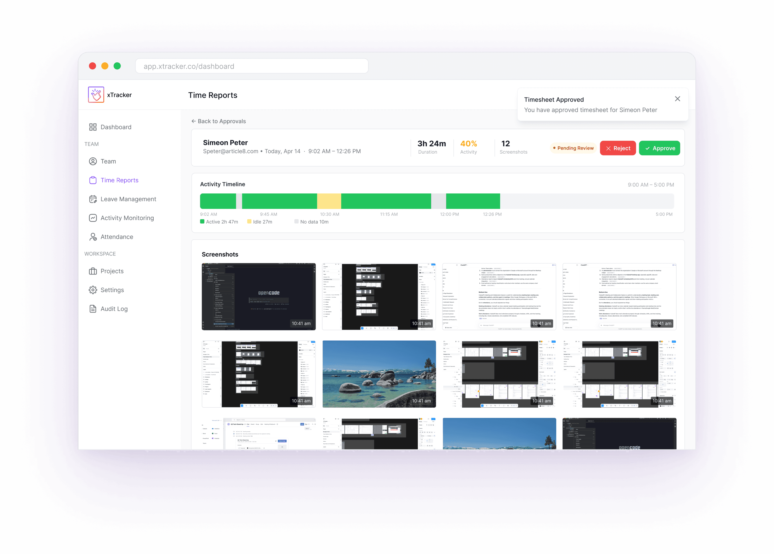 Time and activity — tracked automatically